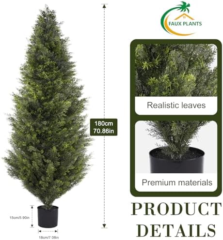 6ft artificial cedar topiary trees, set of 2 shown in use