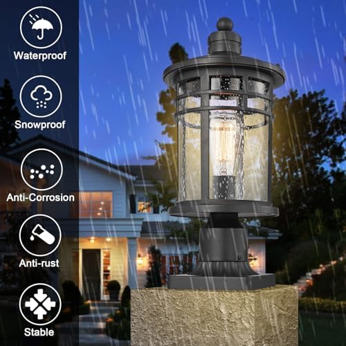 Darkaway Large Outdoor Post Lights Lamp Posts Outdoor Lighting, 17inch Aluminum Post Lights Waterproof Outdoor Light Fixtures with Glass, Light Posts for Outside Patio Yard (Large, Black)