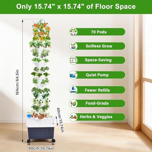 hydroponic tower, 14-layer hydroponics growing system kit with shown in use