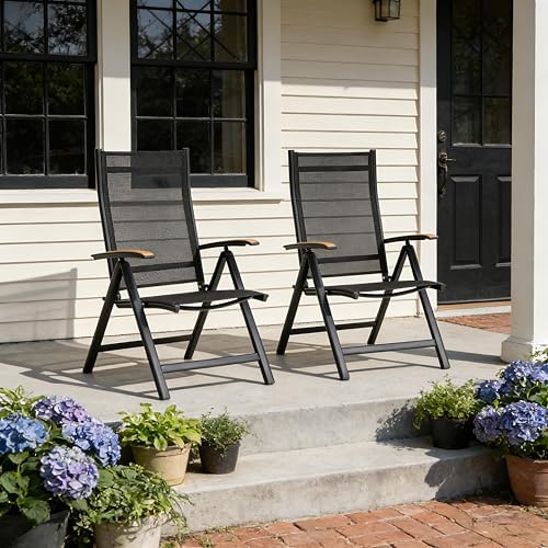 folding patio chairs set of 2, aluminum high, side view