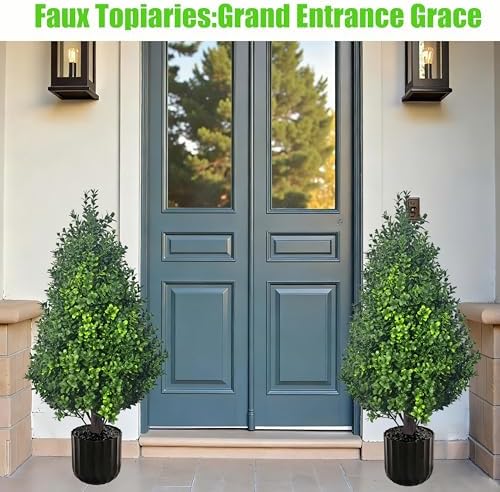 artificial potted plants boxwood topiary trees outdoor indoor on a desk or shelf