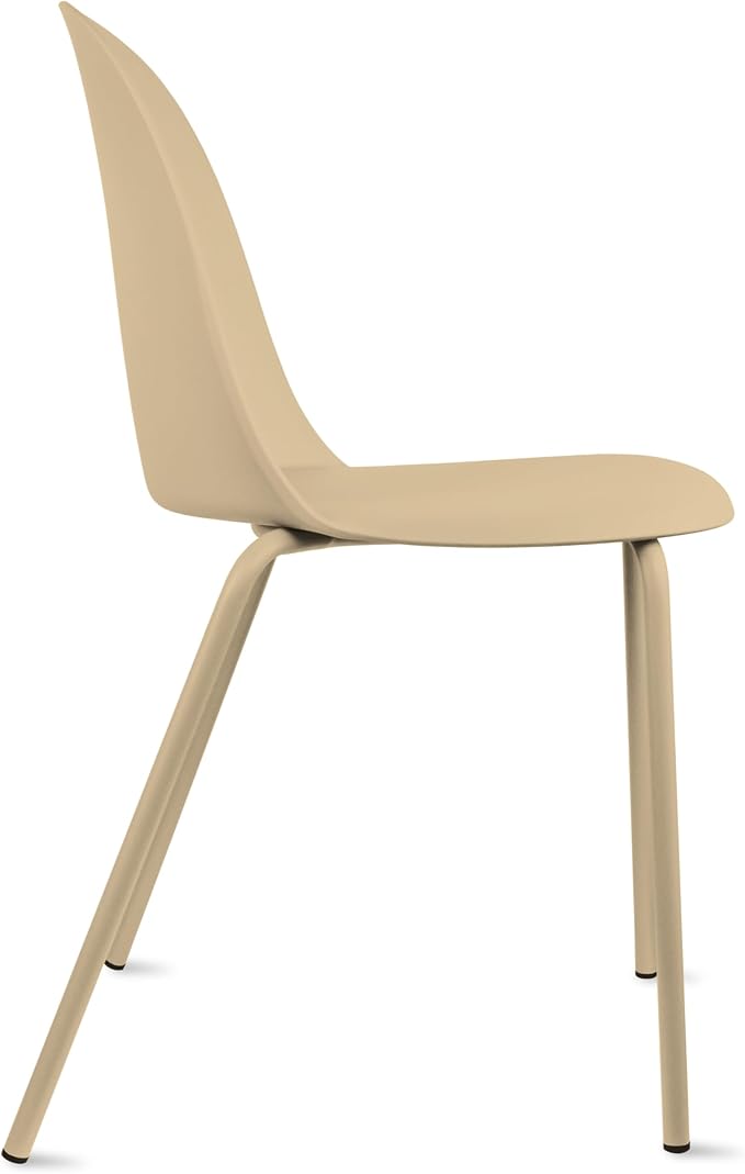 2xhome Set of 4 Modern Stackable Armless Dining Chairs | Plastic Shell Seat with Metal Legs | Indoor or Outdoor Use | Home Kitchen Patio, Beige