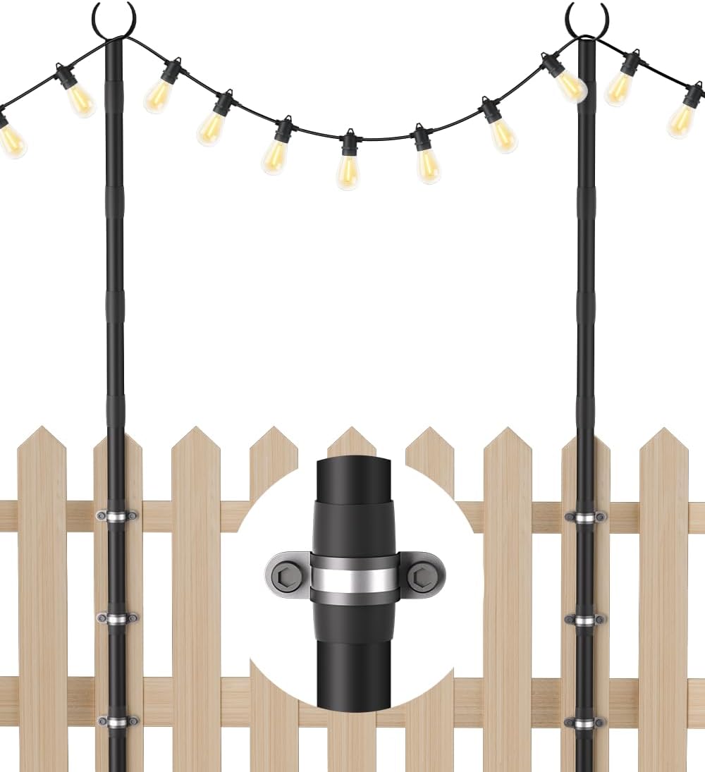 10ft string light poles for fence & deck, main product view