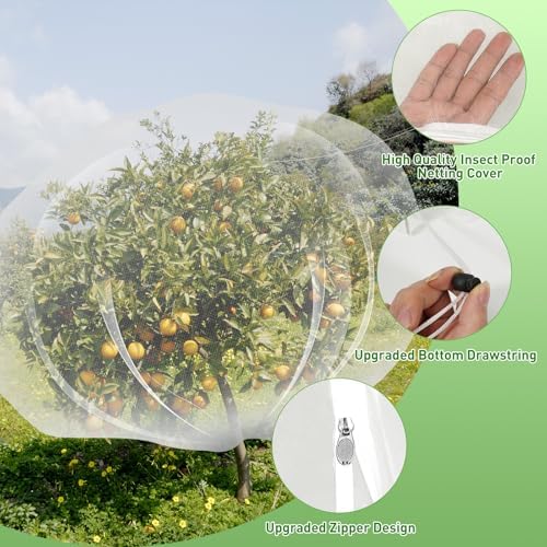 large fruit tree netting with drawstring and zipper, close-up detail