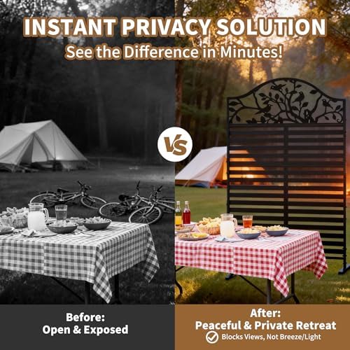 metal outdoor privacy screen freestanding decorative fence, black, package contents