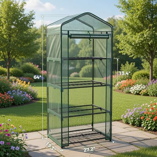 sweetcrispy 27"x19"x63" mini greenhouse, with zipper door durable shown in use