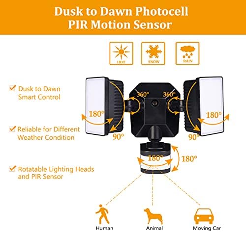 emaner motion sensor flood light dusk to dawn, front angle view