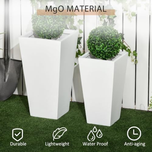 outsunny 2-pack outdoor planter set with drainage holes showing dimensions