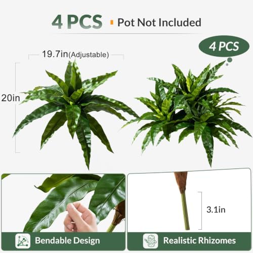 artificial greenery stems fake bird nest fern faux, side view