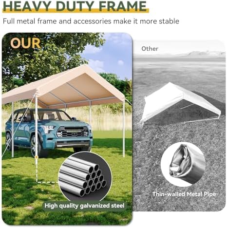 aoxun 10x20 ft carport, heavy duty car canopy showing dimensions