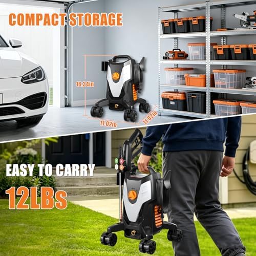 electric pressure washer 4500psi 2.8 gpm with anti-tipping on a desk or shelf
