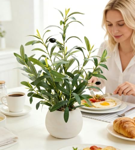 17" artificial olive plant white ceramic planter indoor, package contents