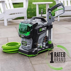 ego power+ electric pressure washer, 2100 psi power shown in use