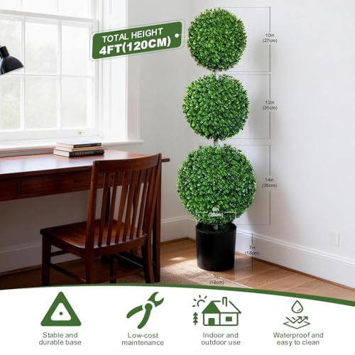 4ft artificial topiary trees set of 2, faux, close-up detail