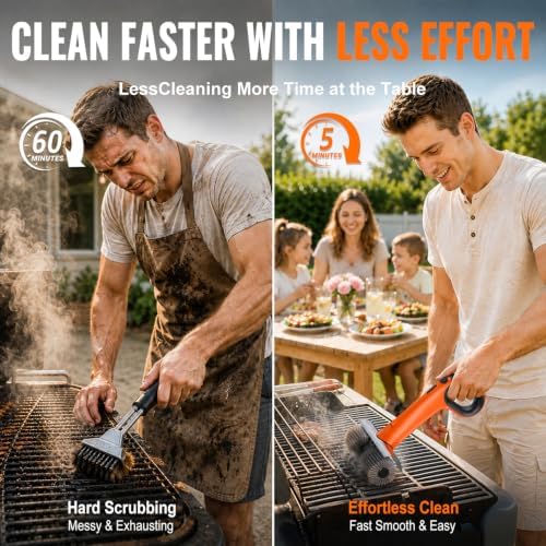 electric grill brush - dual rotating heads cordless, side view
