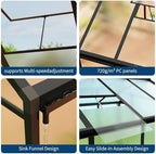 6x10 ft greenhouse, easy assembly aluminum polycarbonate greenhouses showing dimensions