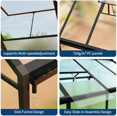 6x10 ft greenhouse, easy assembly aluminum polycarbonate greenhouses showing dimensions