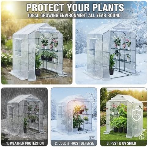56x55x74 inch greenhouse for outdoors,3 tier 8 shelves showing dimensions