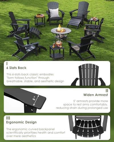 GREENVINES Oversized Adirondack Chairs Set of 2, HDPE All Weather, Black | 21.6" Extra-Wide Seat | 400 lb Capacity | Stable Structure | Plastic Fire Pit Chairs | for Outdoor Patio Deck