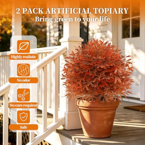 yangrass 2 pack fall artificial cedar topiary balls showing dimensions