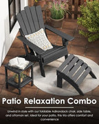GREENVINES Folding-Adirondack-Chairs-Set-of-2 | HDPE Plastic | Throne Series | Fire Pit Chair | All Weather | for Outdoor Patio Deck Backyard Poolside | Black