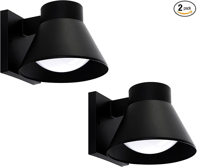 UME 2 Pack LED Outdoor Wall Light Fixtures, Black Front Porch Lights Wall Mount Lighting, Exterior Waterproof Wall Lantern Light Fixture Anti-Rust Farmhouse Wall Sconce for Patio, Doorway, Garage