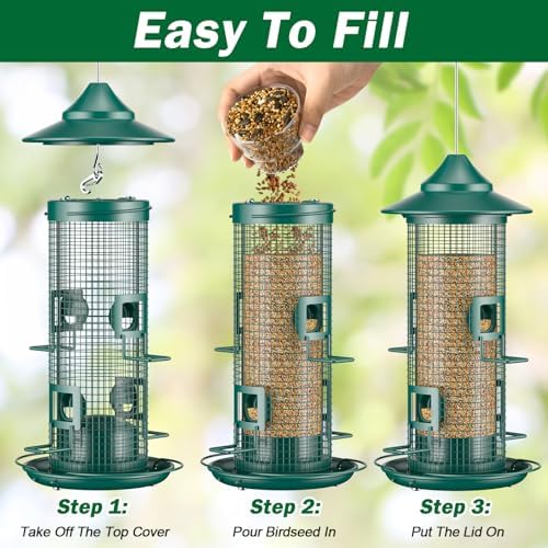 metal bird feeder for outdoors hanging, 2lb chew showing dimensions