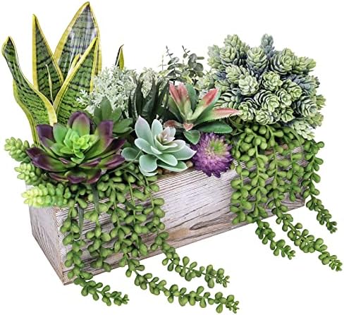 assorted artificial succulents fake plants in rectangular wooden, main product view