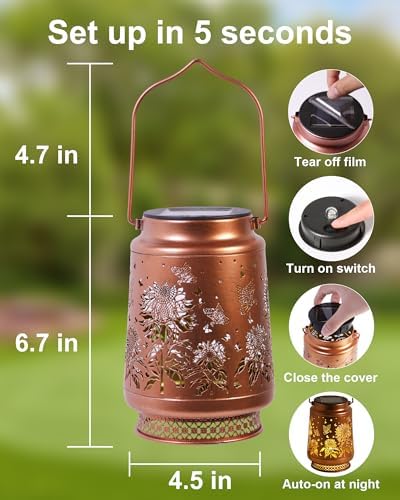 2 Pack Sunflower Solar Lanterns Outdoor Waterproof, Garden Decor Birthday Gifts for Women Mom Grandma Sister, Metal Hanging Solar Lights Outside Decorative for Backyard Patio Lawn Pathway Landscape