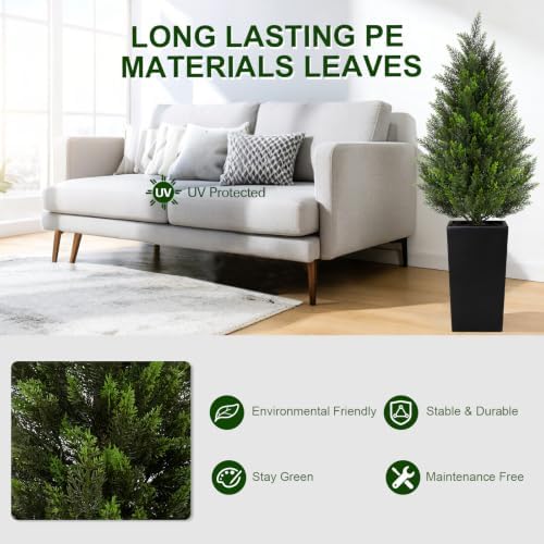 vivatrees 4ft artificial cedar topiary trees 2 pack, front angle view