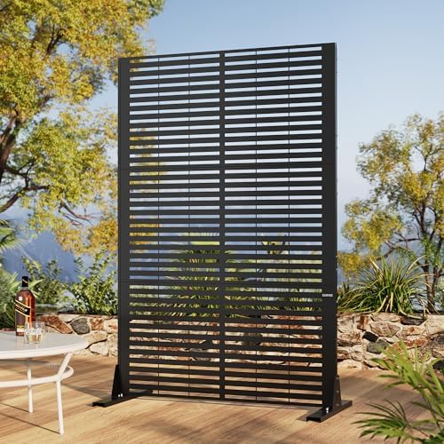 garvee 6x4ft outdoor metal privacy screen louvered decorative, front angle view