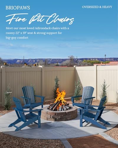 BRIOPAWS Oversized-Adirondack-Chairs Set of 2 | HDPE | All Weather | Blue | 400lbs Maximum Weight Limit, Plastic Fire Pit Chair, 22" Extra Wide Seat, Heavy Duty for Decks, Outdoor, Poolside
