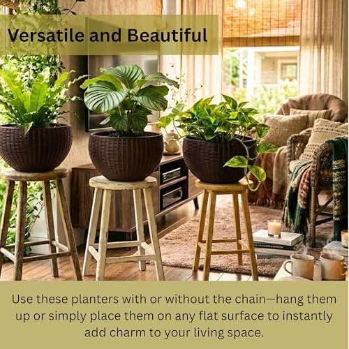 lalagreen hanging planters (11in, 3 pack) self-watering hanging, side view