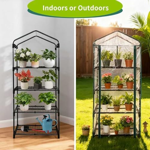 4 tier mini indoor greenhouse upgraded with shelf, close-up detail