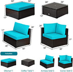 tangkula 6 piece patio furniture set, outdoor deck showing dimensions
