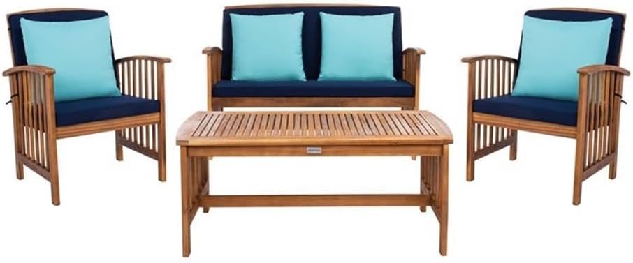 safavieh outdoor collection rocklin natural/ navy cushions/ light, main product view