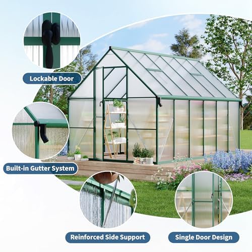 8'x12' aluminum-framed polycarbonate greenhouse, heavy duty green house, package contents
