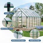 8'x12' aluminum-framed polycarbonate greenhouse, heavy duty green house, package contents