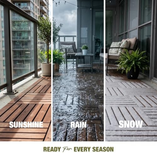 acacia wood interlocking deck tiles, patio & backyard, side view