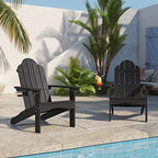 LUE BONA HDPS Outdoor Adirondack Chair, Cup Holder, Black | HDPS poly lumber, all-weather resistant, Low maintenance, built-in cup holder, 350 lbs capacity, for patio deck poolside