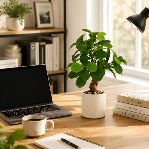 17.5 inch artificial fiddle leaf fig tree in, side view
