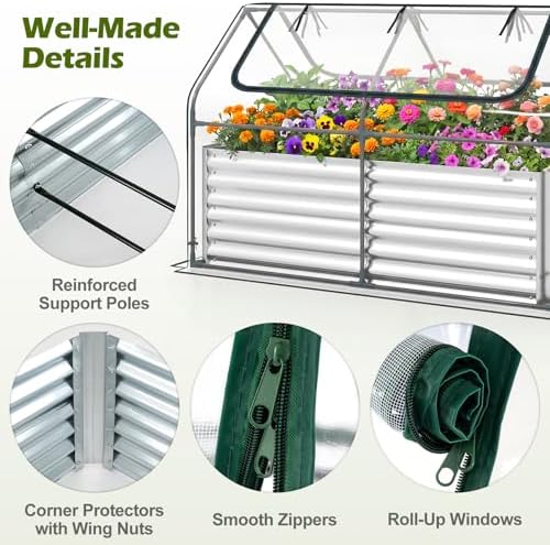 s afstar 3-in-1 raised garden bed with greenhouse showing dimensions