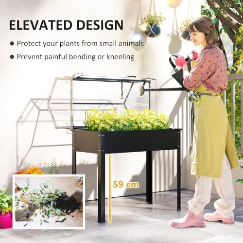 outsunny raised garden bed with flip-up cover, 39.4"x18.9"x48.8", side view