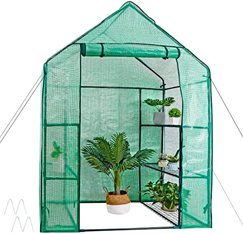 homgarden mini walk-in greenhouse 3 tiers 6 shelves shown in use