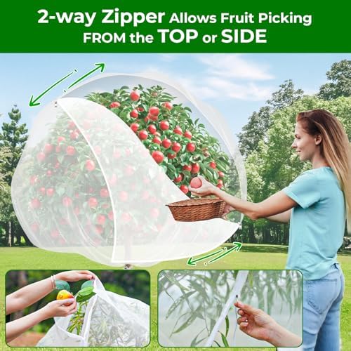 6.4'x6.4' fruit tree netting with 2-way zipper &, close-up detail