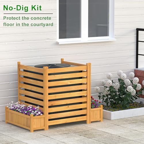 gdlf air conditioner fence, outdoor wood ac unit shown in use
