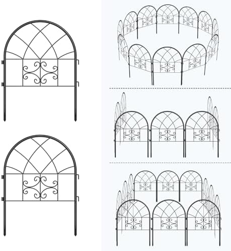 garvee decorative garden fence panels 4-pack, 20"x26" black shown in use