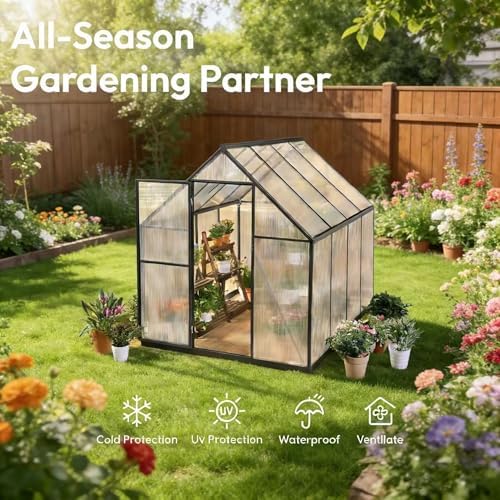 8 ft polycarbonate greenhouse with roof vent, dark, package contents