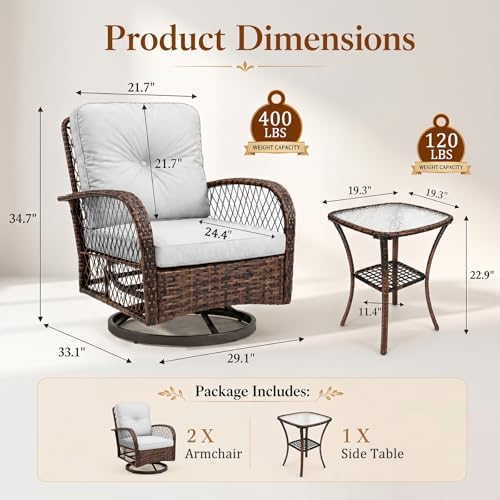 outdoor swivel rocker patio chairs, 3 piece patio showing dimensions