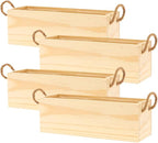 Wooden Planter Box with Handle, Rose Wood, Plastic Liner l Garden Decor l Restaurant and Wedding Decorations l Wedding Bouquets, Table Centerpiece, 12 x 4 Inches, (12x4 w Handle Set of 4, Rose Wood)